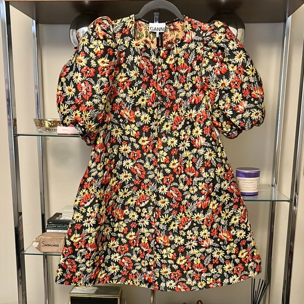 Floral-Jacquard Mini Dress - Picture 3 of 6
